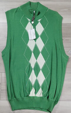 Martin Argyle Sweater Vest Men's Medium 1/4 Zip Green Golf New 100% Pima Cotton